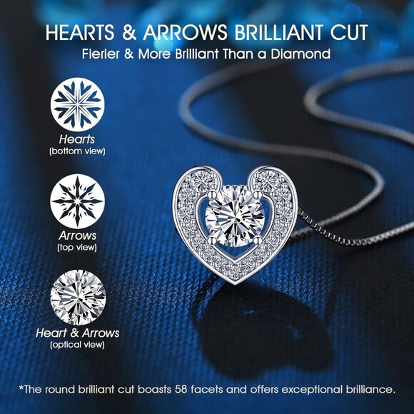 Love Heart Pendant Necklace 1 Carat Moissanite Silver Gift for Daughter - Picture 5 of 8